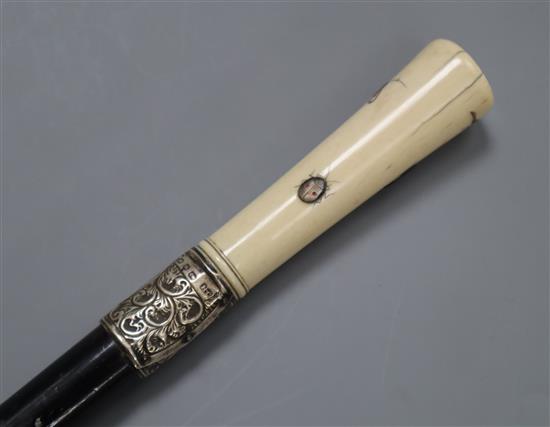 A Japanese Meiji ivory handled cane